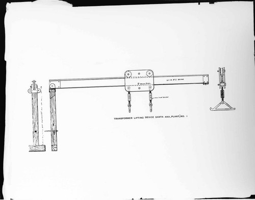 A drawing of the transformer lifting device at Santa Ana River #1 Hydro Plant