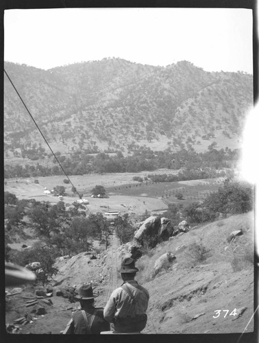 View of the pipe line tram and the construction crew during the construction of the Tule Plant