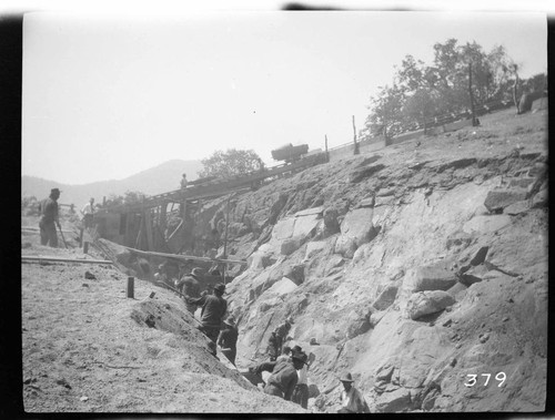 A construction crew working on the construction of the reservoir for the Tule Plant