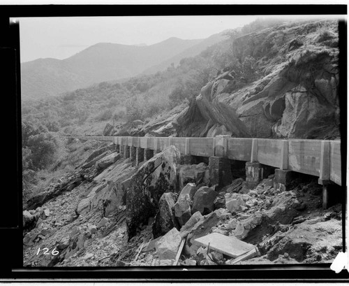 Long view of a flume for Kaweah #3 Hydro Plant that is under construction