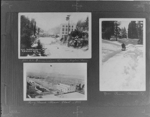 220kV transmission line begins here. Big Creek #1. ; Near Powerhouse #1 ; Long Beach Steam Plant 1933