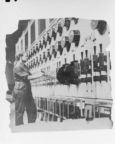 Brother of E.P. Chase blinking lights at Los Angeles Substation (Boyle Heights) to announce the winner of the presidential election