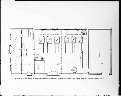 A drawing of a floor plan for large substations