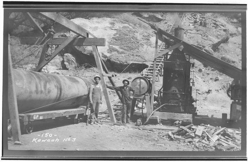 The construction crew getting ready to hoist the pressure pipe section at Kaweah #3 Hydro Plant