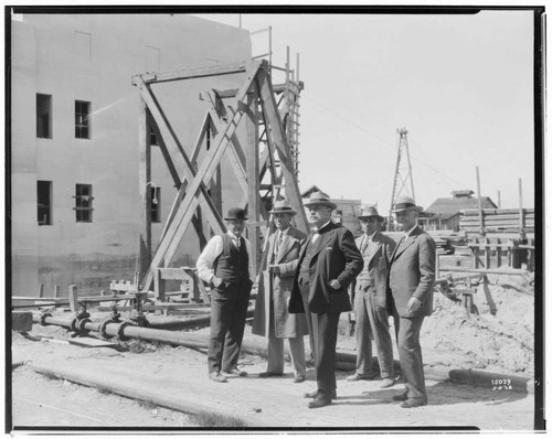 Long Beach Steam Station, Plant #3 - Executives reviewing progress : Ward (center), Schuffleton (far left), Walch, Hoxie, and Burns