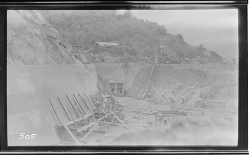 A construction crew working on the regulating reservoir at Kaweah #3 Hydro Plant