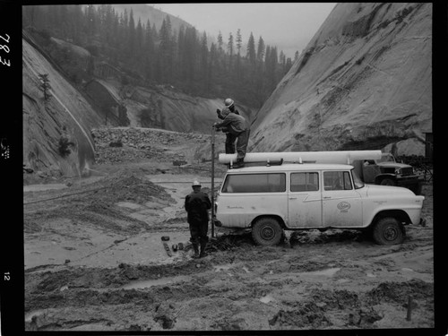 Big Creek - Mammoth Pool - Taking settlement marker readings