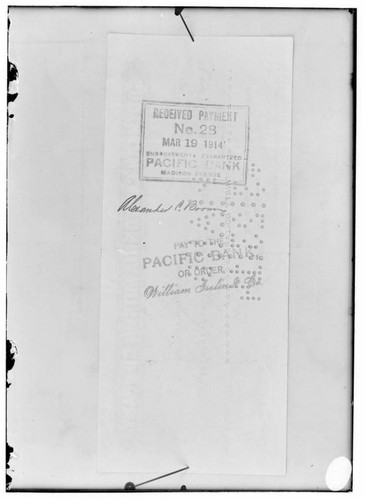 C1.4 - Checks - The back of the check to Alexander C. Brown. [See 02