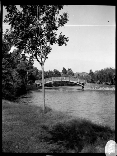 A river with a bridge