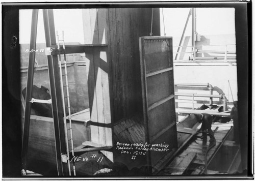 Screen chamber at Redondo Steam Plant with screens raised for washing