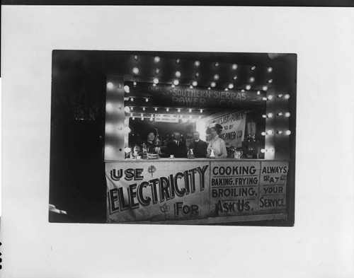 An early sales booth for Southern Sierras Power Company, probably about 1913