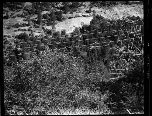 Aerial photo showing helicopter doing aerial patrols of the Big Creek transmission line towers