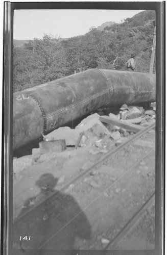 A close-up view of the bend of a pressure pipe at Kaweah #3 Hydro Plant