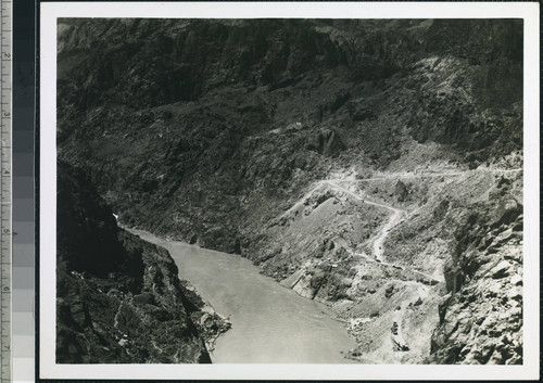 Hoover Dam site showing access road to riverside