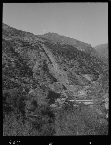 Big Creek - Mammoth Pool - General view of powerhouse area showing powerhouse and penstock excavation