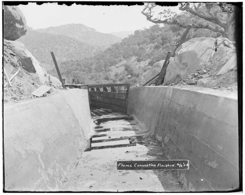 The flume connection construction for Kaweah #2 Hydro Plant completed