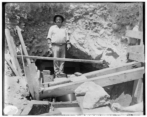 A man working on the construction of the tunnel at Mill Creek #3 Hydro Plant