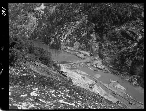 Big Creek - Mammoth Pool - Cofferdam viewed from dome above west abutment