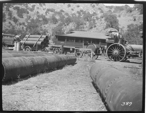 A wagon train to carry construction materials for Tule Plant