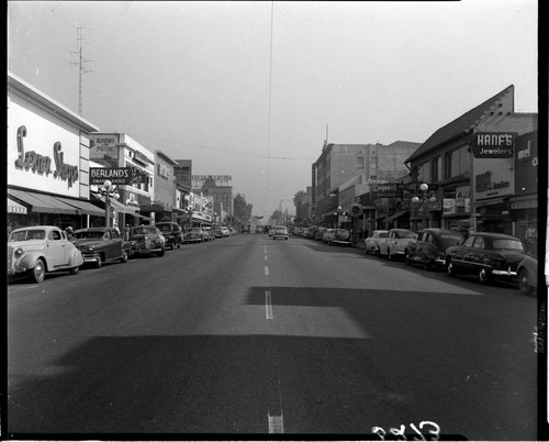 Streetlights in the business district of San Bernardino