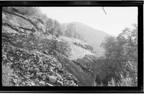 A stone wall at Kaweah #3 Hydro Plant for Road #2 ditch construction