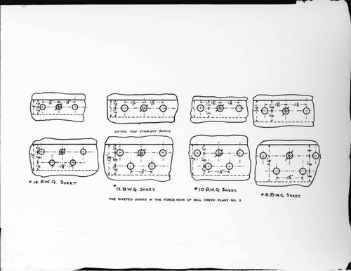 A drawing of the riveted joints in the force main of the penstock at Mill Creek #3 Hydro Plant