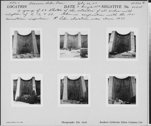 Big Creek, Florence Lake Dam - Photograph showing Intrados of Arch #16. Taken in conjunction with 1951 inspection