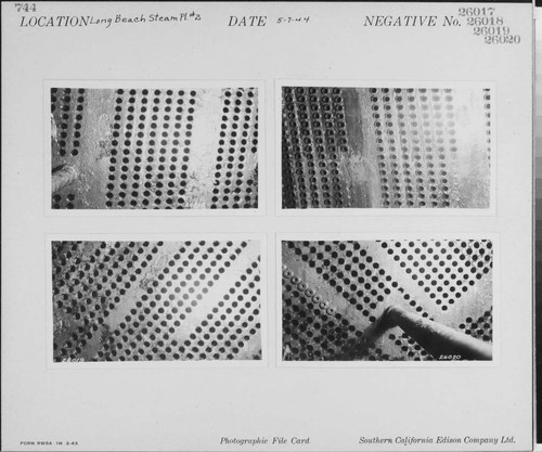 Long Beach Steam Station, Plant #2 - Unit 8R - Condenser Upper northeast quarter of tube sheet showing disentigration, debecote and rusting of the tube sheet