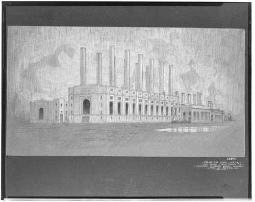 Long Beach Steam Station, Plant #3 - Architect's drawing of Plant 3 - Perspective Study