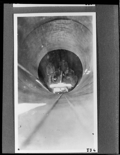 The concreting crew inside the penstock at Kern River #1 Hydro Plant