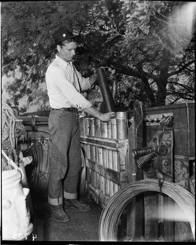 Lineman prepping truck