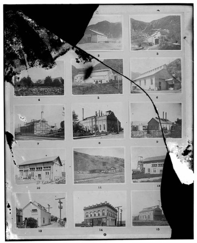 This is a multi-image negative that depicts Southeastern, small hydroelectric powerplants and substation buildings. Undamaged images included on the plate are copies of original negatives: 02 - 0003; 02