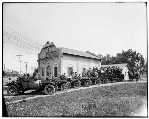 The "Overhead Gang" and their autos parked in front of the Redondo Substation