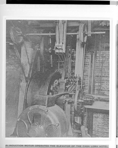 The induction motor that operates the elevator at the Casa Loma Hotel