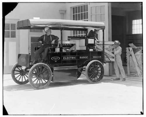 Loading electric ranges at Long Beach Warehouse into Electric Range Wagon #52