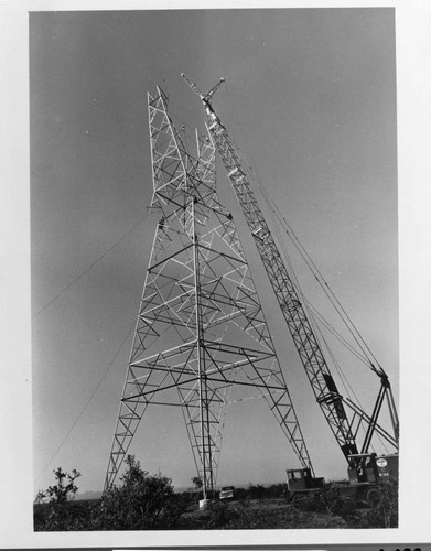 Dramatic view of the building of the Vincent-Lugo 500kV transmission line, part of Edison's bulk power "backbone"