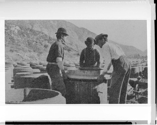 A construction crew making cement pipe for the waterway at Mill Creek #3 Hydro Plant