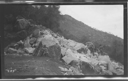 A construction crew doing rock work on the main conduit at Kaweah #3 Hydro Plant