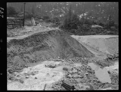 Big Creek - Mammoth Pool - Tunnel muck pile at Shakeflat, showing washed out portion after storm