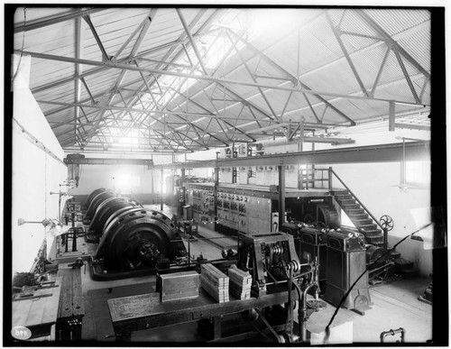 The interior of the power house at Santa Ana River #1 Hydro Plant