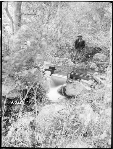 A man standing next to the wier on Siberia Creek (F