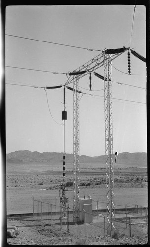 H-Frame steel lattice tower at substation site on Boulder T/L