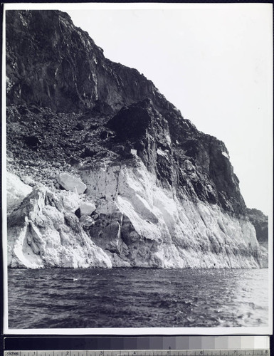 Lake Mead at low capacity showing high water mark on side of canyon wall