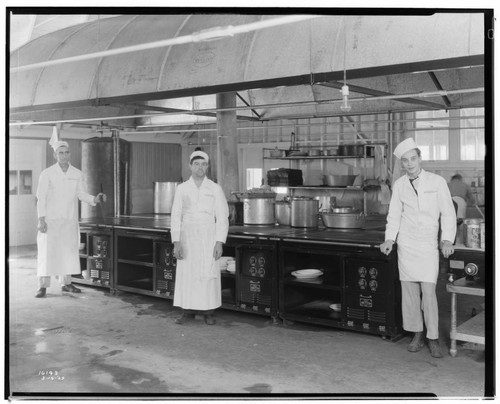 H1.2 - Heavy Duty Cooking - Three chefs standing by Electric Range at San Gabriel Dam