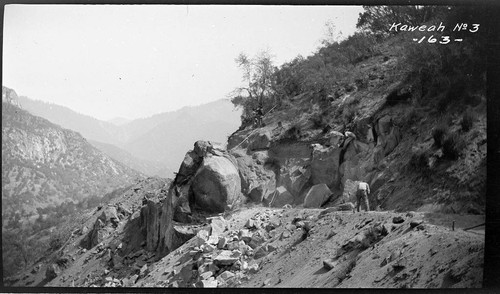 A construction crew excavating for the main conduit route at Kaweah #3 Hydro Plant