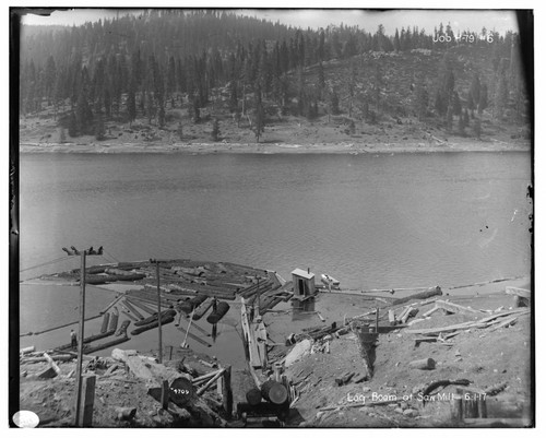 Big Creek Huntington Lake Dams - Log boom at saw mill. Job H