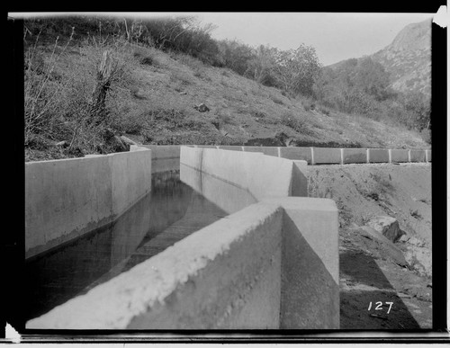 View of flume at Kaweah #3 Hydro Plant under construction with conduit completed