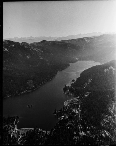 Aerial photo of Huntington Lake and the three dams