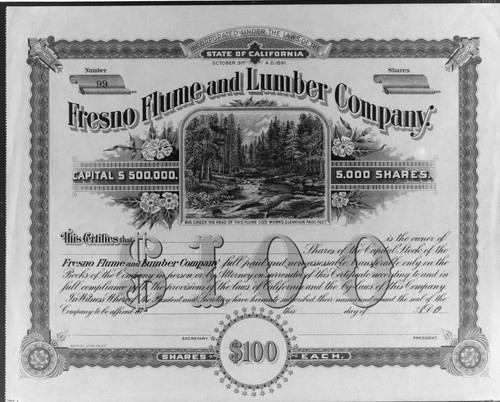 The Fresno Flume and Lumber Company was the successor to C.B. Shaver's original Fresno Flume and Irrigation Company