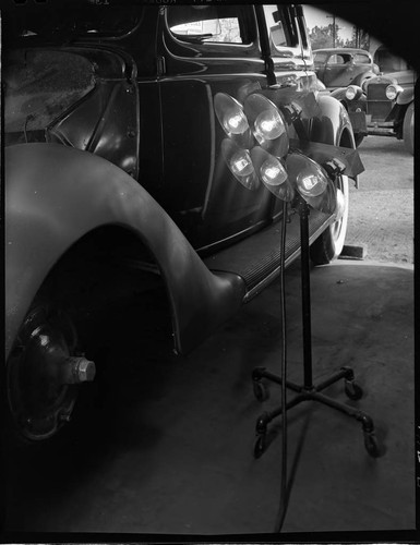 Infra-red lamps in use in paint drying